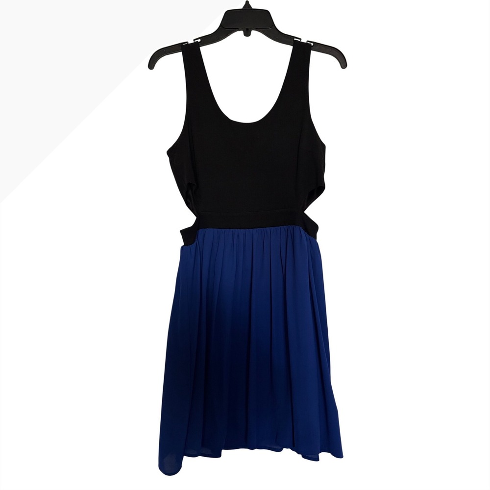 Codi Black and Royal Blue Cut-Out Fit and Flare Mini Dress Sleeveless Size L